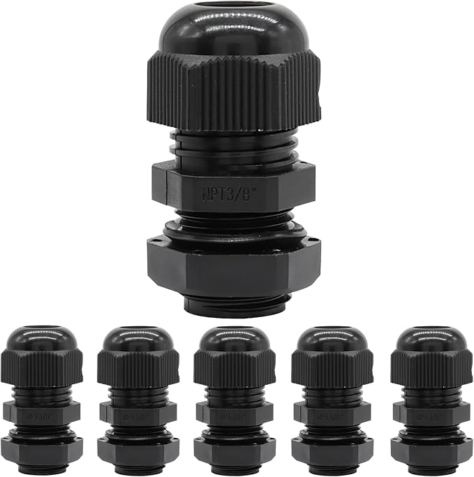 6Pcs 3/8" NPT Cable Glands, Waterproof, Adjustable Power Strain Relief Cord by Seimneire