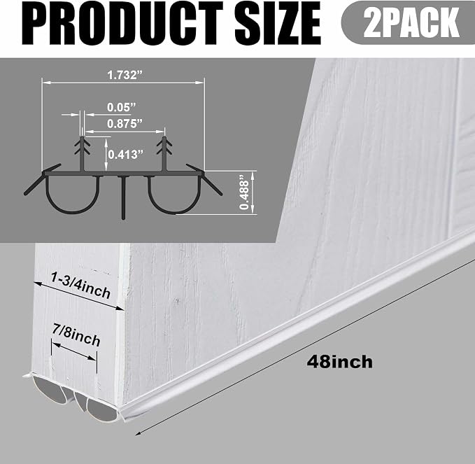 Pushglossy 2 Pcs 48" Double Bubble Kerf Door Sweep 1-3/4" Wide Vinyl - Image 2