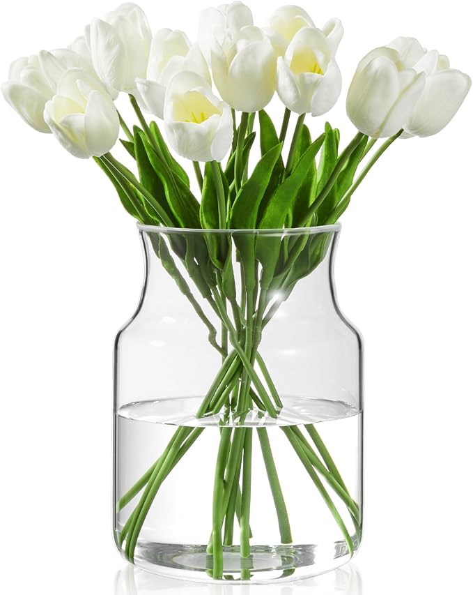 Clear Glass Vase, Large Flower Vase, 8-inch Glass Flower Vase by BWODYAY