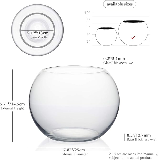WGV Bowl Glass Vase Bulk, Diameter 8", Height 6", Open Width 5", 6 Pieces - Image 2