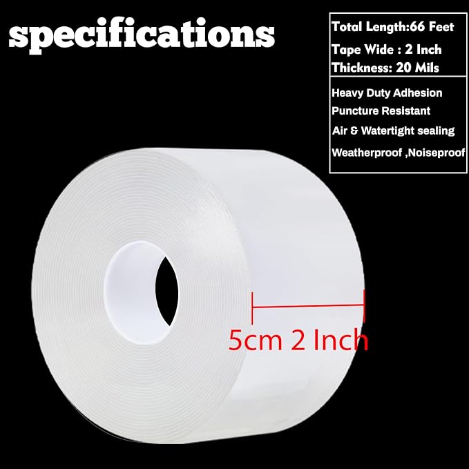 Transparent Window Weather Sealing Tape 2 Inch x 66 FT Weather Stripping - Image 2