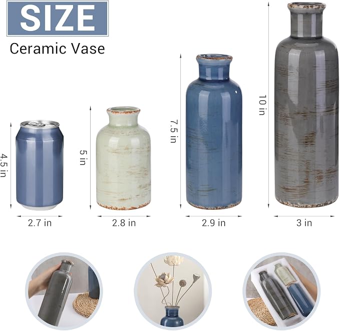 Small Ceramic Vase Set of 3, Boho Modern Flower Vase Room Decor, Farmhouse Decor - Image 3