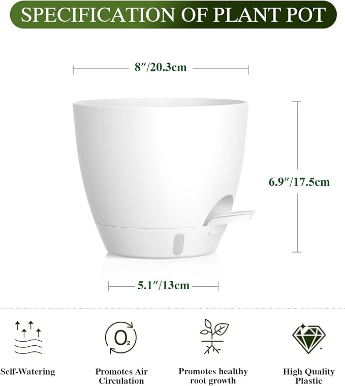 Self Watering Pots with Drainage Holes, 2 Pack 8 Inch Plant Pots with Water - Image 2