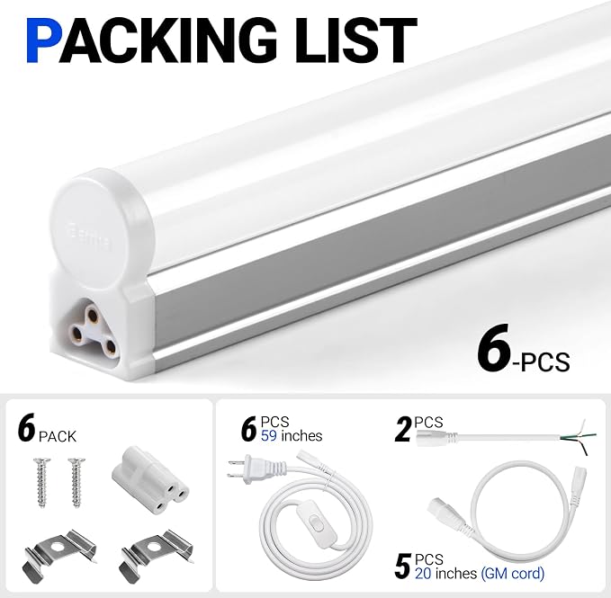 Barrina (6 Pack LED T5 Integrated Single Fixture, 6500K 20W | Super Bright - Image 8