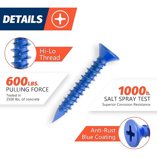 3/16" x 1-1/4" Concrete Screw Anchor, Cement or Stucco - Image 3