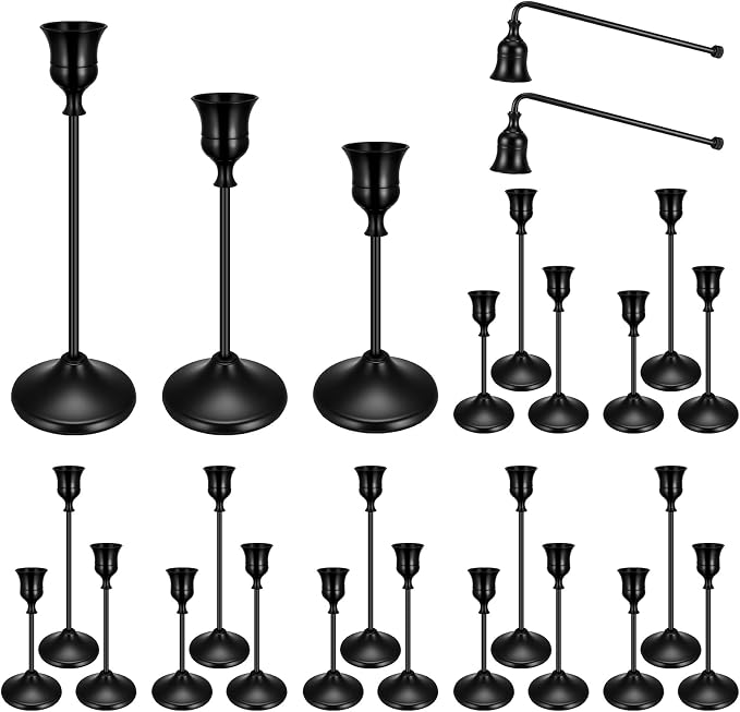 24PCS Brass Black Taper Candle Holders Set, Vintage Candlestick Holders | Tall by Ovveroche