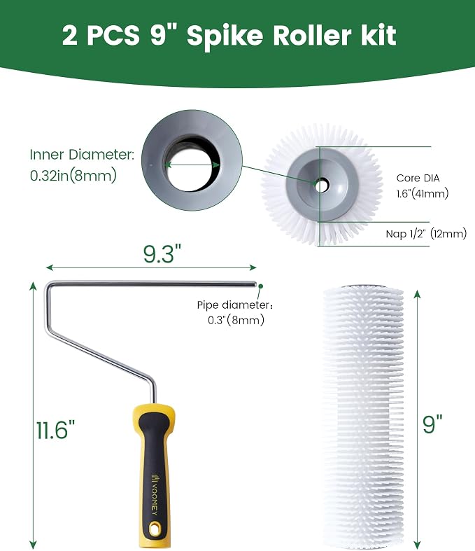 VOOMEY 9 Inch Spiked Roller for Epoxy Floor & Self Leveling Cement | Removes - Image 4