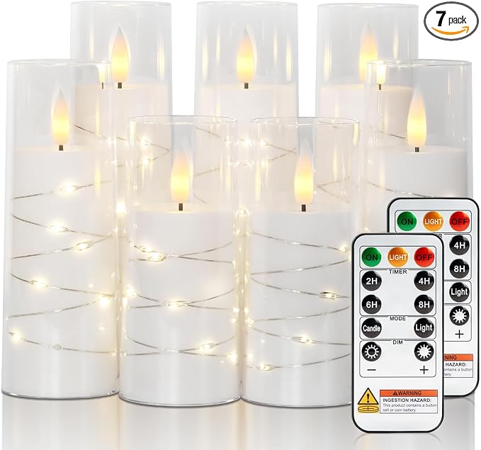 Raycare 7 Pack Flameless Battery Operated Pillar Candles by Raycare