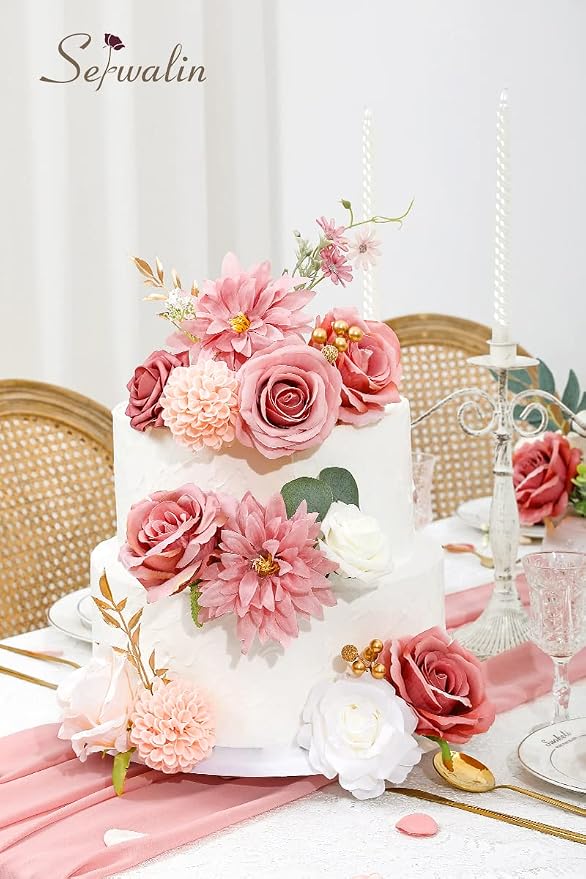 Serwalin Pink Artificial Flowers, Silk Dahlia Flowers - Image 3