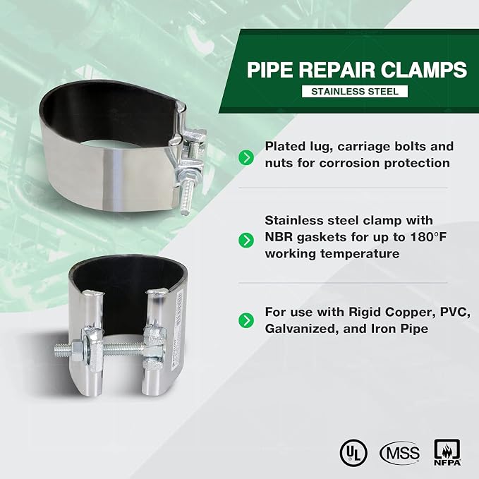 Highcraft Pipe Repair Clamp 4'', IPS Single Bolt, 3” Long, Stainless Steel - Image 6