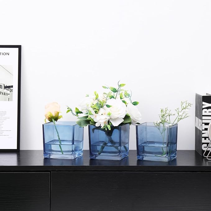 Square Glass Vases Set of 9, Square Vase - Image 2