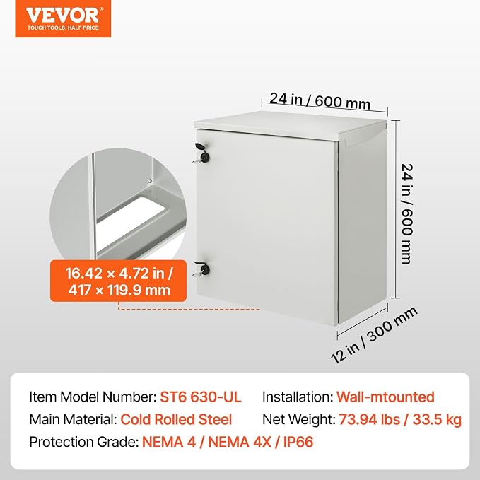 VEVOR Electrical Enclosure, NEMA 4 Outdoor Enclosure, IP65 Waterproof & - Image 7