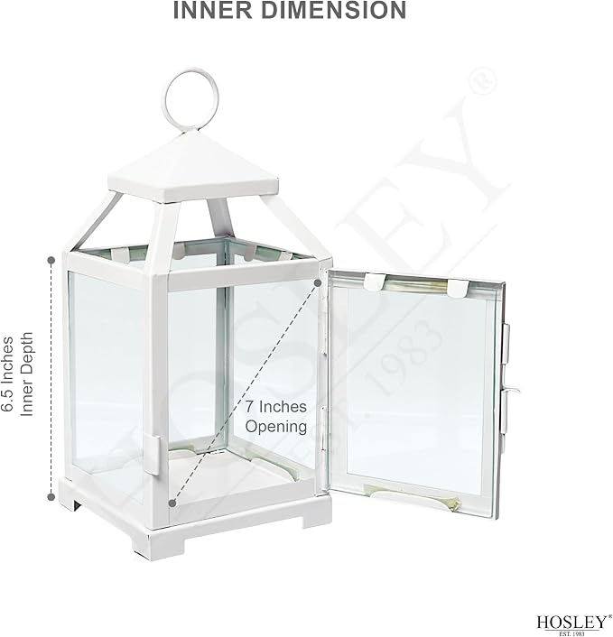 Hosley 12 Inch High Clear Glass and Iron White Classic Style Lantern Ideal Gift - Image 2