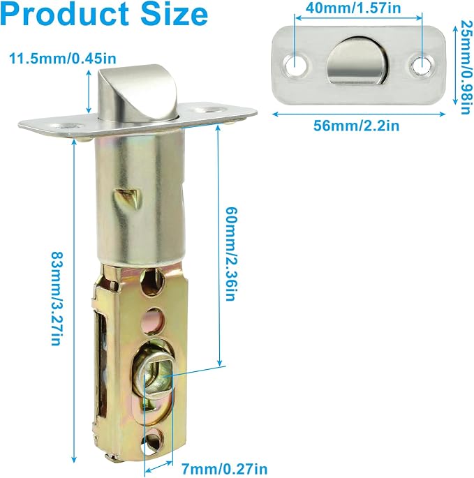 Tubular Mortice Latch, Passage Door Latch | Adjustable Square Latch, 60/70mm - Image 2