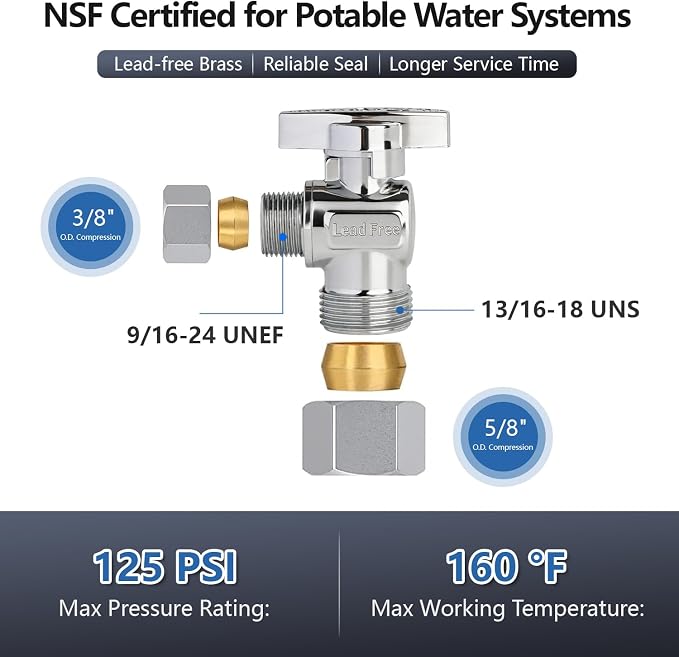 WiseWater Angle Stop Valve 1/2" Nominal x 3/8" Compression | Quarter Turn - Image 2