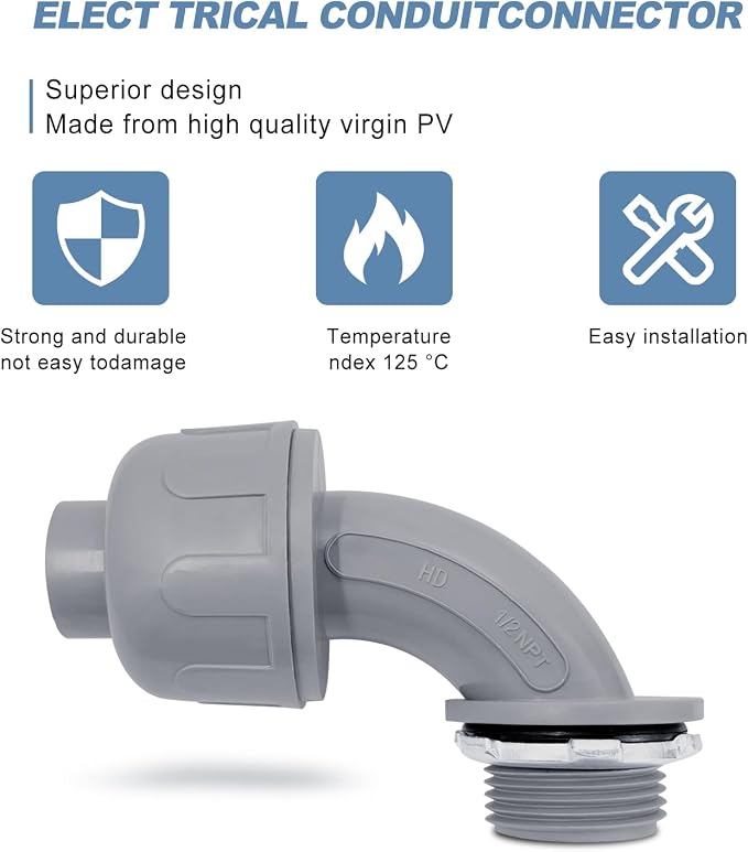 1/2 inch Liquid Tight Connector 90 Degree PVC Flexible Conduit Connector - Image 4