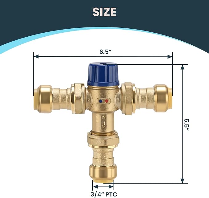 Thermostatic Mixing Valve 3/4 Inch Push-fit Mixing Valve, Temperature Control - Image 5