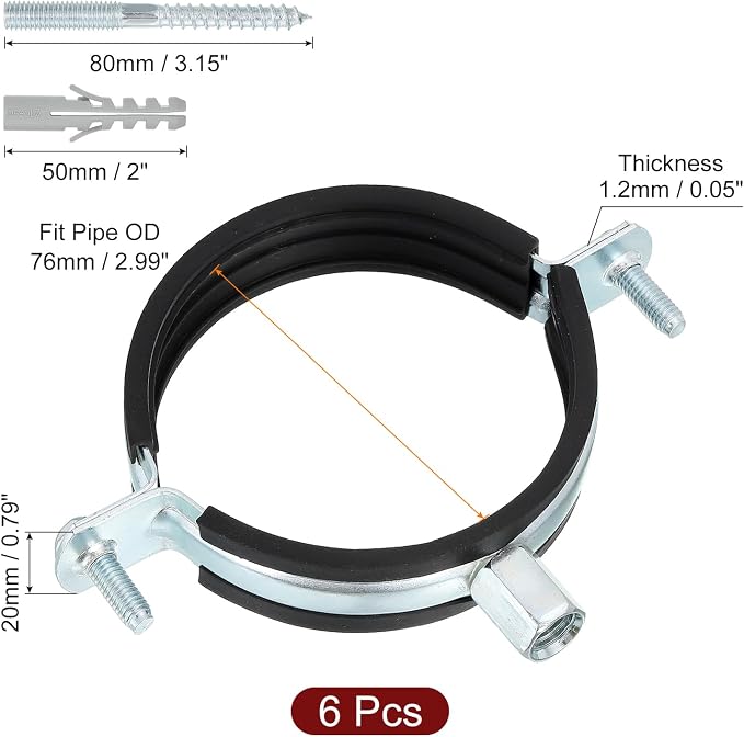 uxcell 6 Pcs Adjustable Pipe Bracket Clamp - Image 2