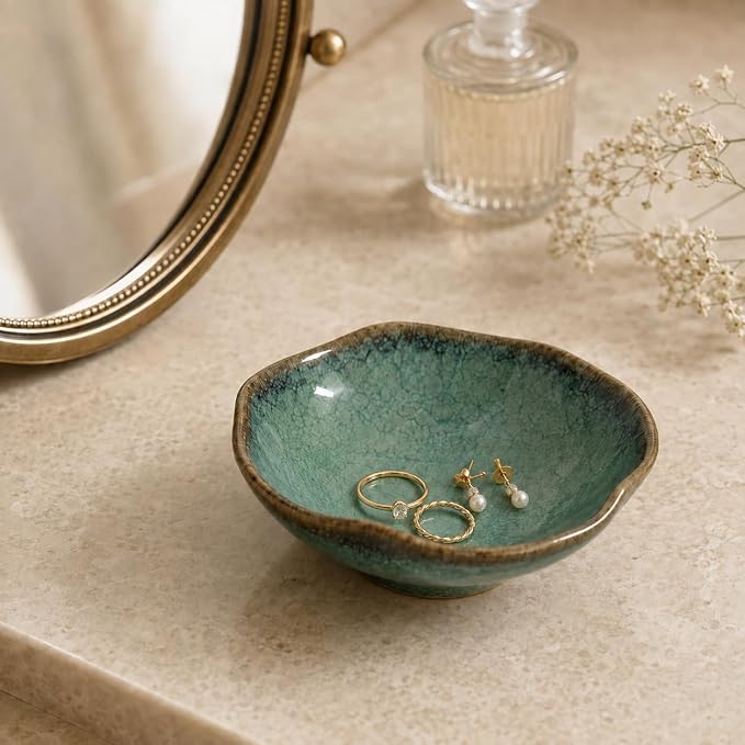 4.7" Small Decorative Bowl, Small Key Bowl, Ceramic Potpourri Bowl | Green Bowl - Image 5