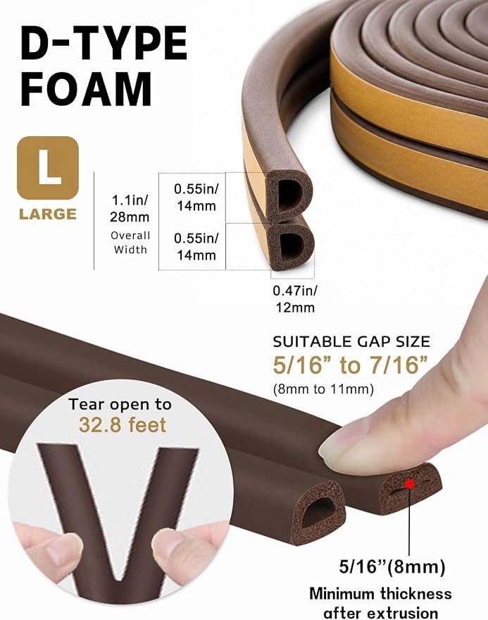 Brown Door Weather Stripping, Self Adhesive Door Seal Strip, Door Soundproofing - Image 2