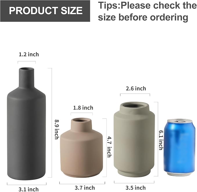 Ceramic Vase Set of 3, Modern Decorative Vases - Image 2
