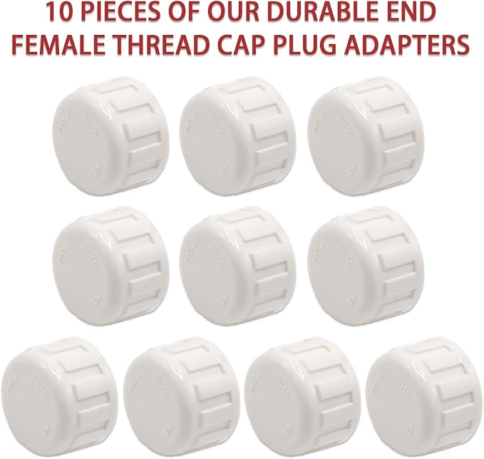 10-Pack PVC Female Thread End Cap Plug Fittings, 1/2Inch White | plumbing diy - Image 2