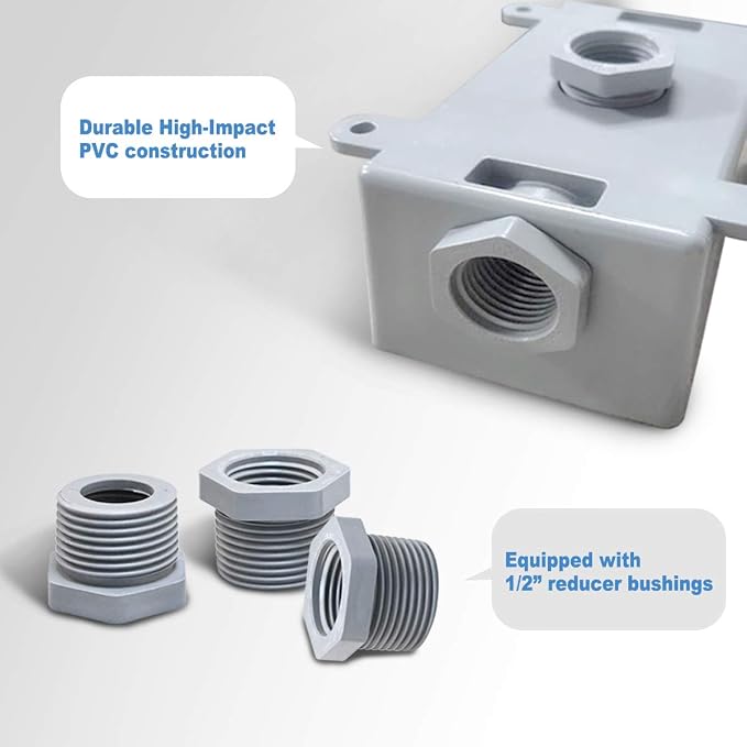 4Packs Weatherproof Outlet Box, PVC Electrical Box, 1/2" & 3/4" Threaded | - Image 3