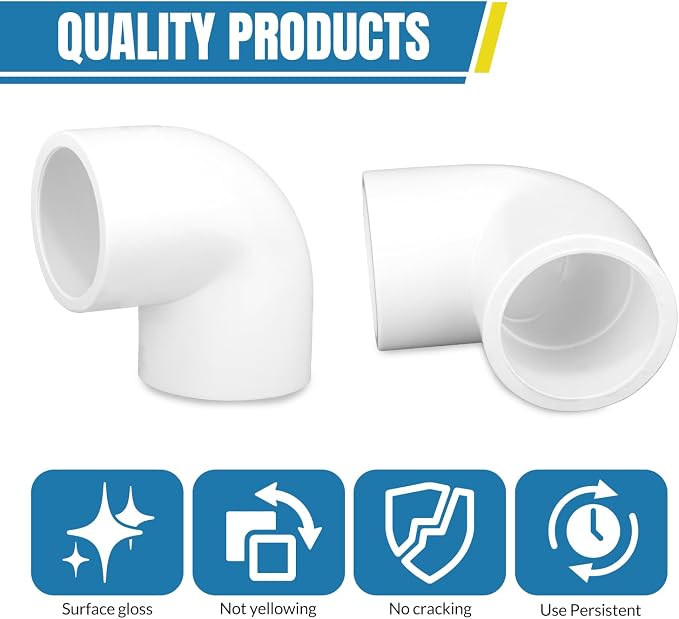 20 Pack 1/2 Inch 90 Degree PVC Elbow Fitting, Furniture Grade 2 Way Right Angle - Image 5