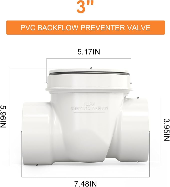 GASHER 3" PVC Backflow Preventer Valve, Sewer Check Back Flow Preventer Drain - Image 2