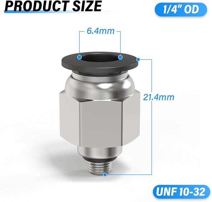 TAILONZ PNEUMATIC Male Straight 1/4 Inch Tube OD x 10-32 Inch UNF Thread Push - Image 2