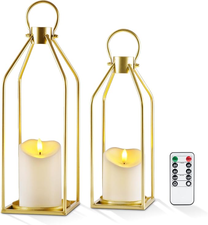 Homemory Modern Farmhouse Gold Metal Lanterns 2PCS by Homemory