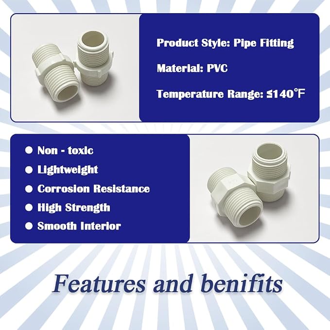 2PCS 2" PVC Pipe Fitting Hex Nipple G2 Male X G2 Male Coupling Adaptor of - Image 3