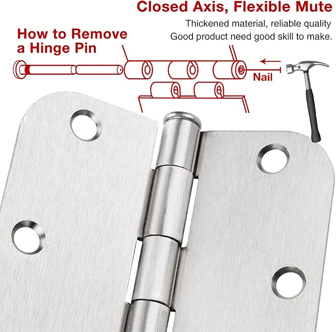 6 Pack Nickel Door Hinges Brushed Nickel 3 1/2 Interior Door Hinges Satin - Image 4