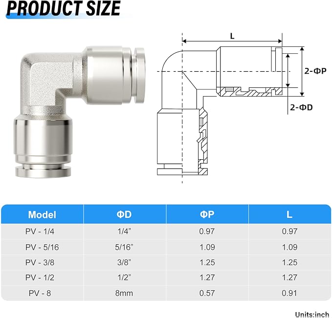 TAILONZ 304 Stainless Steel Elbow 1/4" 1pcs | 90° Push-to-Connect Elbow Fitting - Image 2
