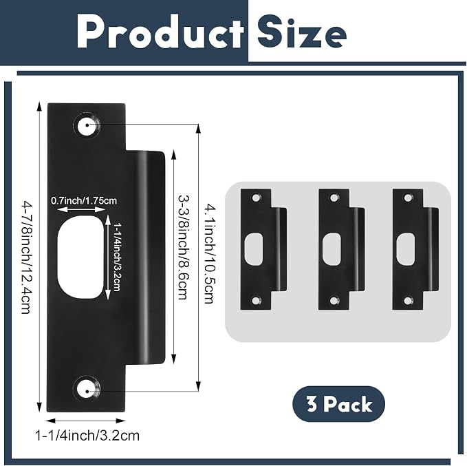 3Pcs Stainless Steel Strike Plate Universal Door Strike Plate 4 7/8" x 1 1/4" - Image 2