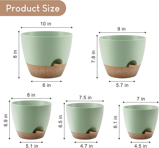 YNNICO Plant Pots 10/9/8/7.5/7 inch, Self Watering Planters - Image 2