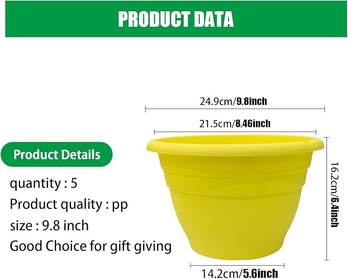 RooTrimmer 10 Inch Plant Pots Set of 5, Lightweight Plastic Planters - Image 3