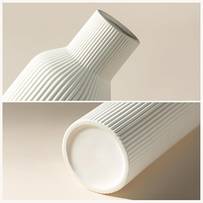 White Ceramic Flower Vase Set of 3 Matte Ribbed Waterproof | Waterproof interior - Image 5