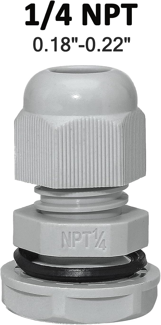 Bonsicoky 1/4" NPT Nylon Cable Glands, Adjustable Cord Grip, Strain Relief - Image 2