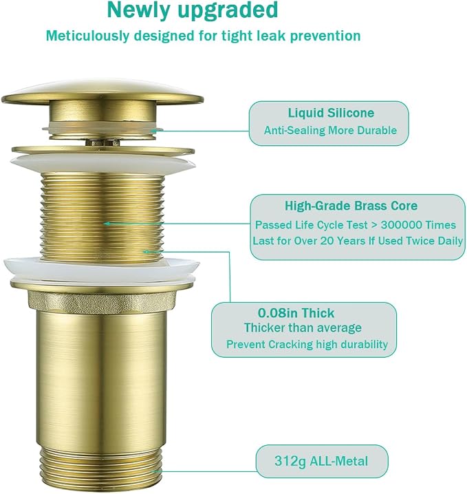 Brass P Trap with Pop Up Drain Stopper, U-Shape 1 1/4 Slip Joint Extension Tub - Image 4