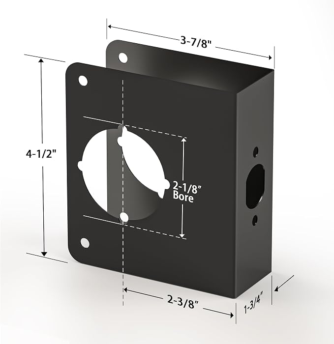 Door Knob Reinforcement Plate, Matte Black, Fits 1-3/4" Doors, 2-3/8" Backset - Image 3