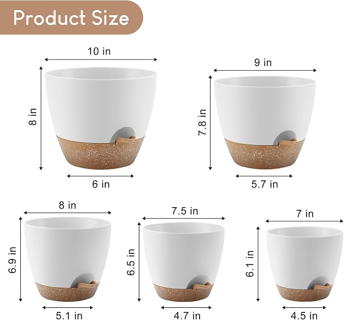 YNNICO Plant Pots 10/9/8/7.5/7 inch, Self Watering Planters - Image 2