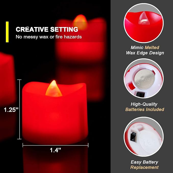 Homemory 24-Pack Red Flameless Battery Tea Light Candles, 200+ Hours | - Image 3