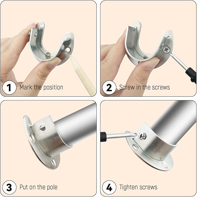 4 Packs Stainless Steel Wardrobe Bracket U-Shaped Rod Socket Flange | 1-1/4 - Image 4