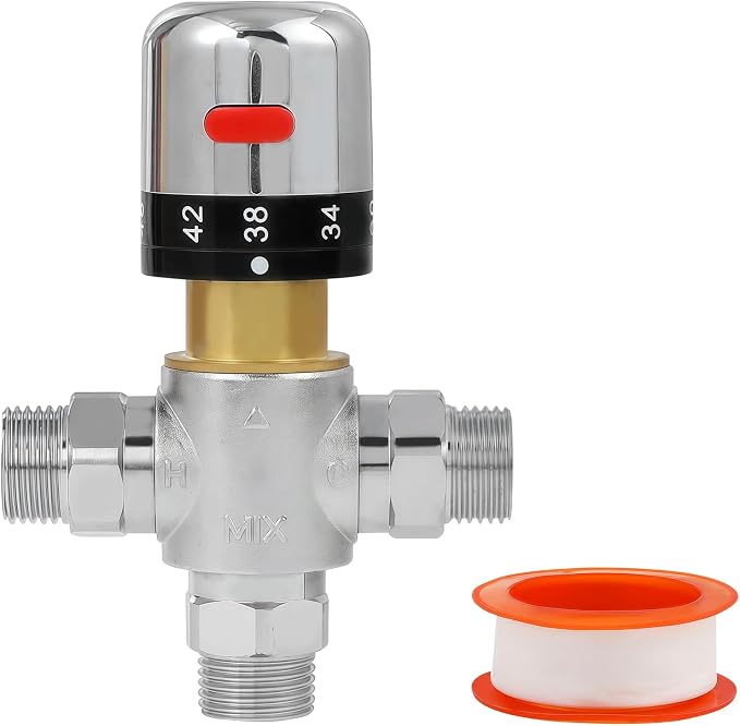 Brass Thermostatic Mixing Valve | G1/2" Male Connections, Water Temperature by Gangang