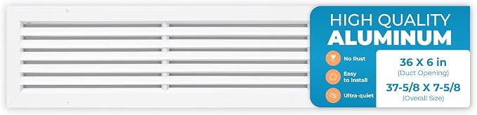 Aluminum 36 x 6 Inch Cold Air Return Vent Cover, Rustproof AC Transfer Grille by Air360