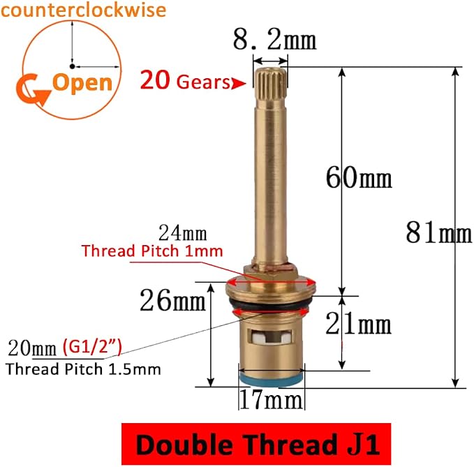 Faucet Ceramic Cartridge Valve, G1/2" Brass Tap Ceramic Disc Cartridges - Image 2