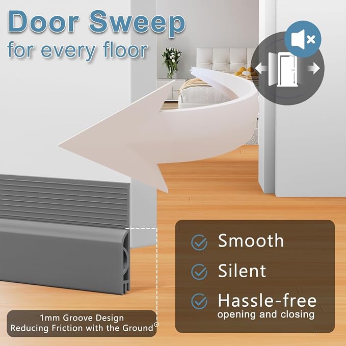 Door Draft Stopper, Door Sweep, Weather Stripping Seal 78Inch Gray | Silicone - Image 3