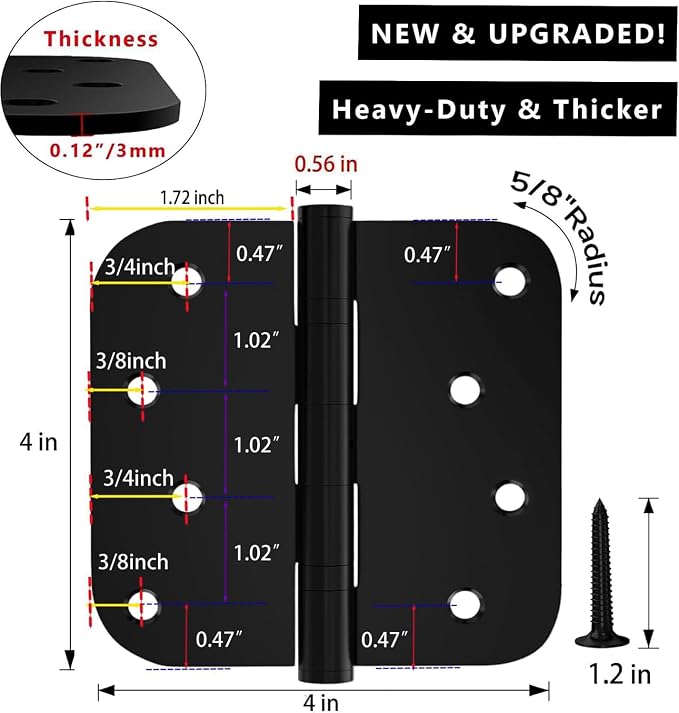 Bartuda Ball Bearing Door Hinges, Non-Removable Pin, 4x4 Inch Heavy Duty Quiet - Image 2