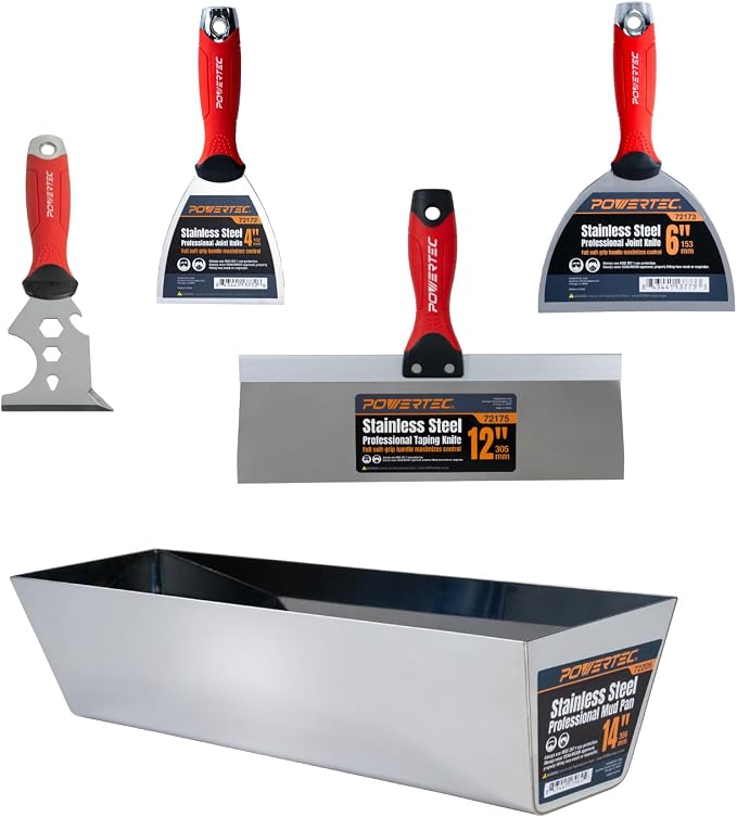 POWERTEC 72483 Drywall Hand Tool Kit – 4” & 6” Stainless Steel Joint Knives by POWERTEC